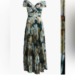 NEW Tahari ASL Cold Shoulder Pleated Gown
